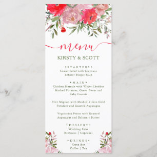 Boho Watercolor Summer Flowers Menu de Casamento