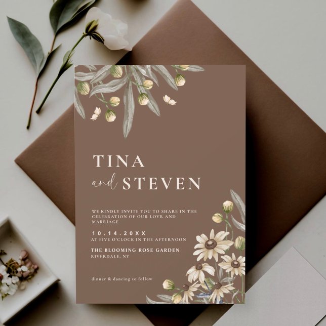 Boho Wedding Beige Botanical Convite (Criador carregado)