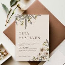 Boho Wedding Beige Botanical Convite