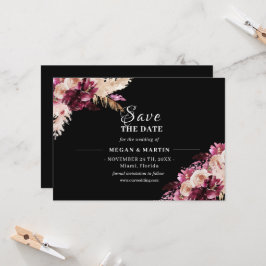 Boho Wedding Black Floral Salvar A Data Convite