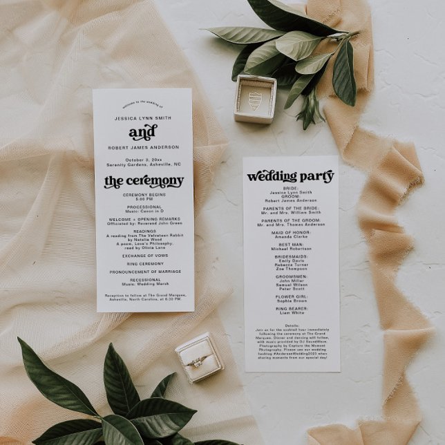 Boho Wedding Program, Retro Moderna Ordem dos Acon (Criador carregado)