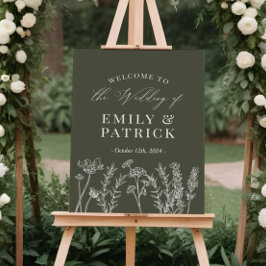 Boho Wedding Welcome Olive Green - Sinal de flor s