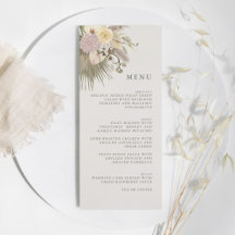 Boho Weding Pampas Grass Orchid Palm Protea Menu