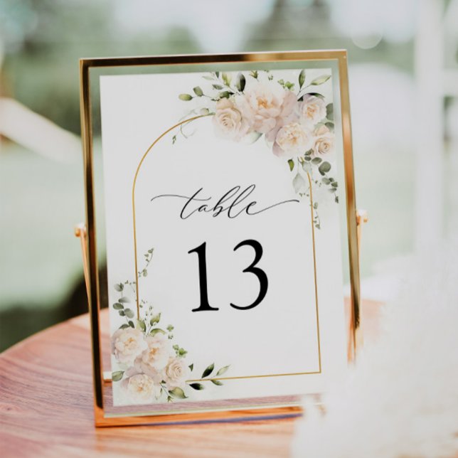 Boho White Rose Floral Arch Table Number (Criador carregado)
