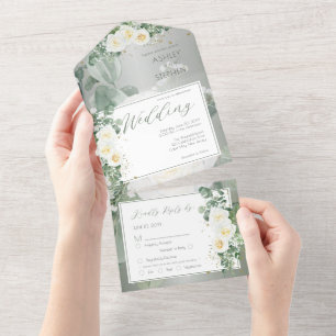Boho White Rose Floral Casamento Eucalyptus