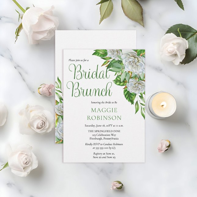 Boho White Roses Floral Bridal Brunch Convite (Elegant Boho White Roses Floral Bridal Brunch Bridal Shower Invitation - Print | Digital Download)