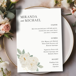 BOHO WHITE ROSES FLOWERS WEDDING MENU JANTO DE CAS