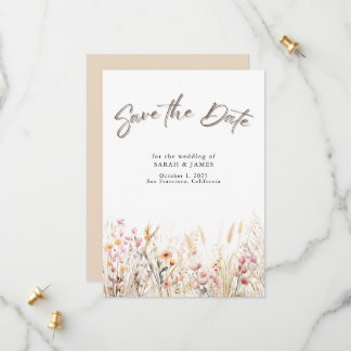 Boho Wild Flowers Salve o Cartão de Data | Minimal