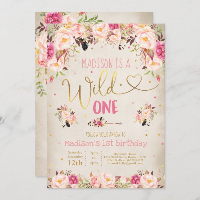 Boho Wild Um Aniversário Convite Watercolor Boho (Frente/Verso)