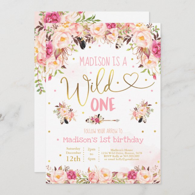 Boho Wild Um Aniversário Convite Watercolor Boho (Frente/Verso)