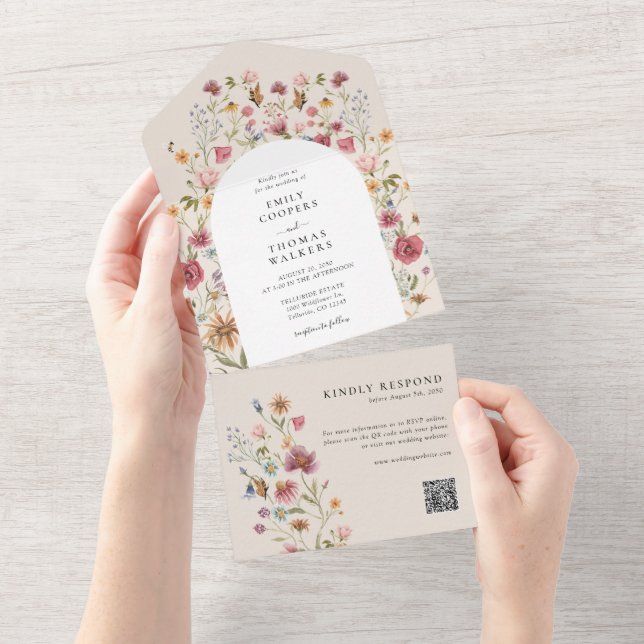 Boho Wildflower All in One Convite de casamento (Aba destacável)