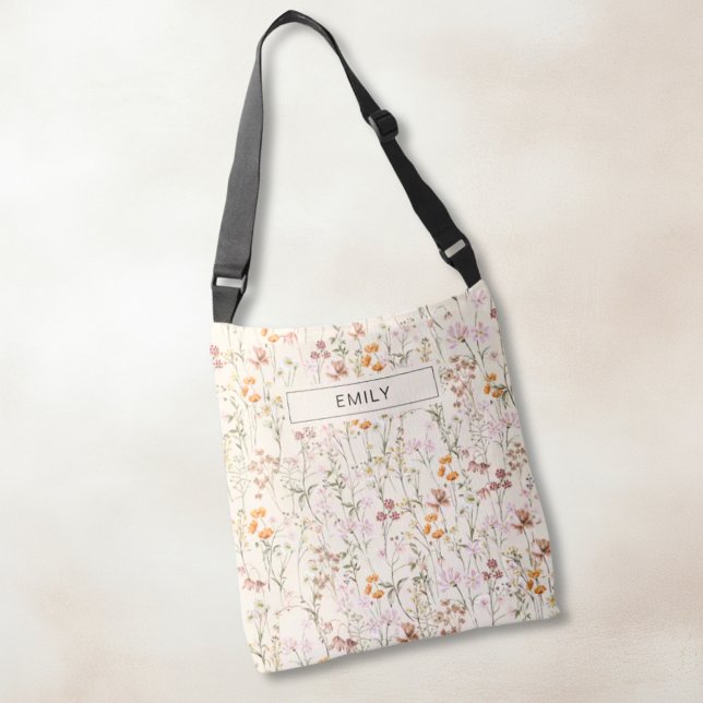 Boho Wildflower All-Over-Impressão Beige Bolsa (Criador carregado)
