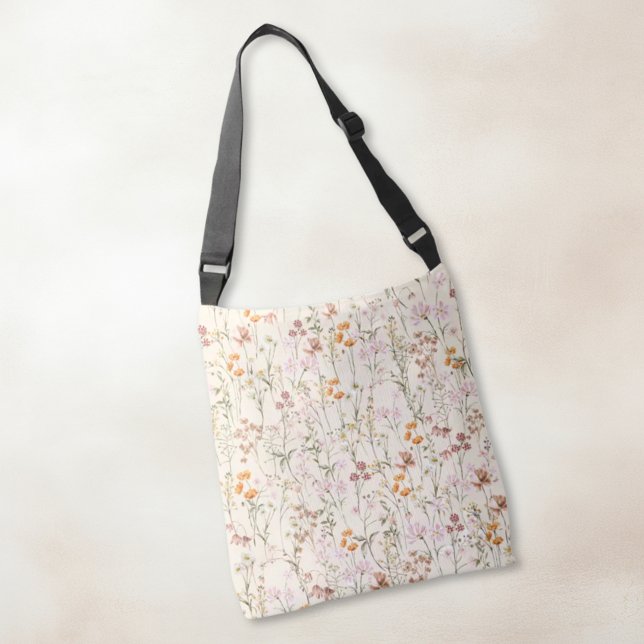 Boho Wildflower All-Over-Impressão Beige Bolsa (Criador carregado)