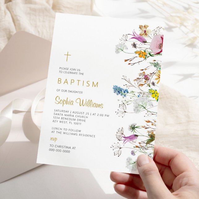 Boho Wildflower Baptism Convite (Criador carregado)