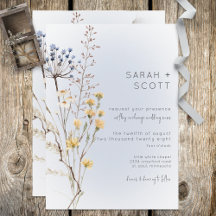 Boho Wildflower Blue Wedn Convite