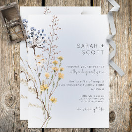 Boho Wildflower Blue Wedn Convite