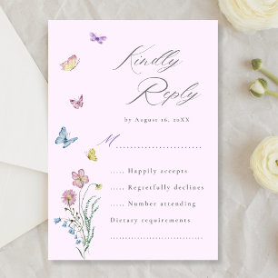 Boho Wildflower Butterfly Cartão RSVP Roxo para Ca