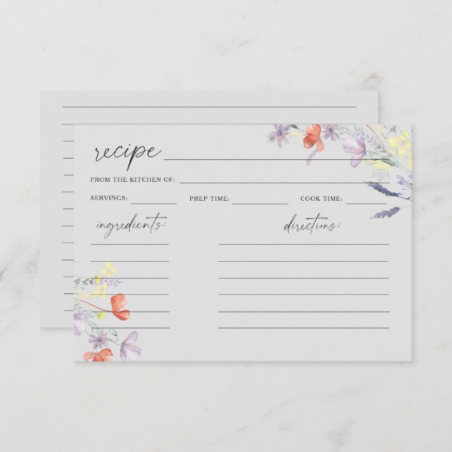 Boho Wildflower Cartão de receita Floral (Frente/Verso)