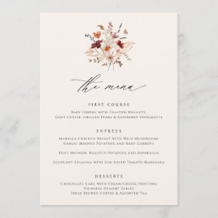 Boho Wildflower Elegant Casamento outono Menus