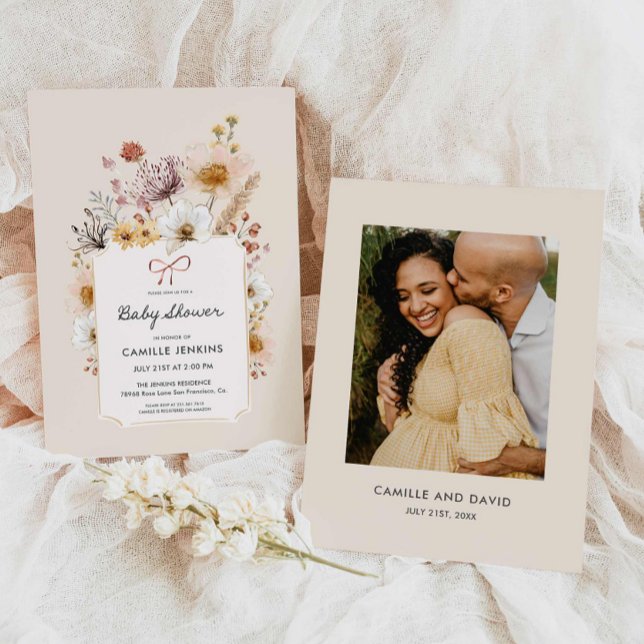 Boho Wildflower Garden Chá de fraldas Convite (Boho Wildflower Garden Baby Shower Photo Invitation)