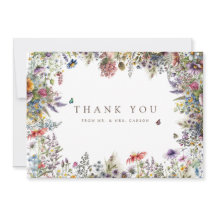 Boho Wildflower Garden White Cartões de agradecime