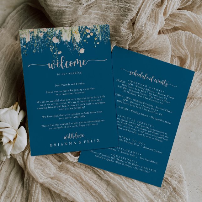 Boho Wildflower Marinho Wedding - Letra Bem-vinda (Criador carregado)