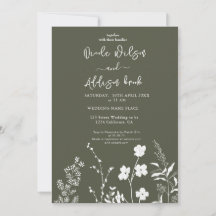Boho Wildflower Olive Wedation Convite