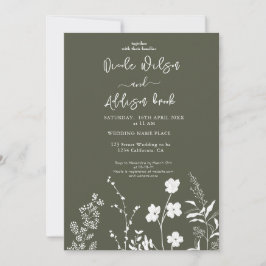 Boho Wildflower Olive Wedation Convite