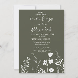 Boho Wildflower Olive Wedation Convite
