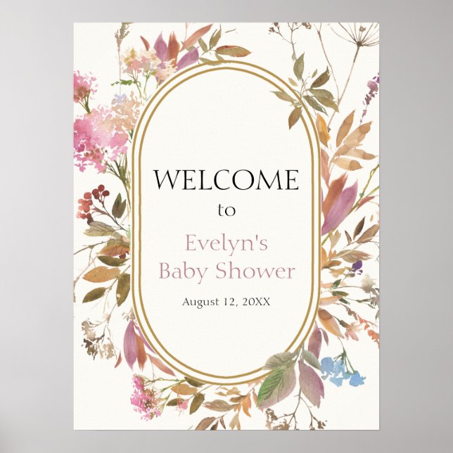 Boho Wildflower Rustic Wreath Welcome Poster (Frente)