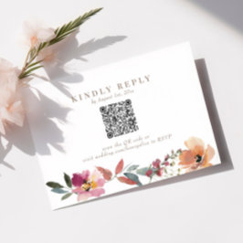 Boho Wildflower Wedding Código QR Cartão RSVP