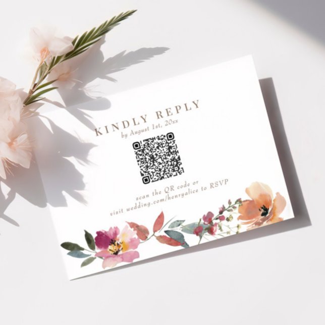 Boho Wildflower Wedding Código QR Cartão RSVP (Criador carregado)