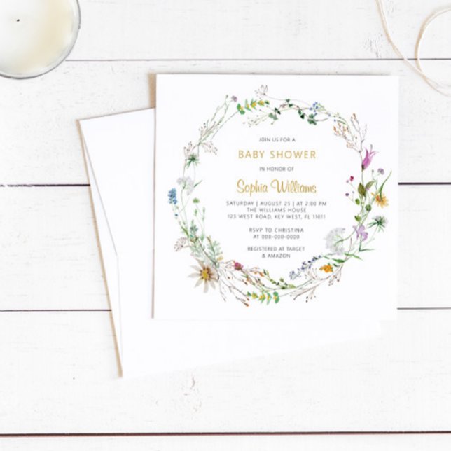 Boho Wildflower Wreath Chá de fraldas Convite (Criador carregado)