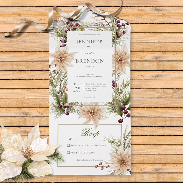 Boho Winter Greenery Boughs White Não Janta (Also available with a QR code or with dinner selection options.)
