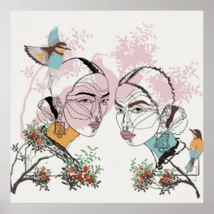 Boho Women African Line Trabalho de arte Poster