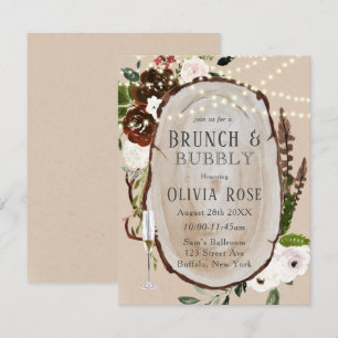 Boho Wood Slice Marsala Brunch & Bubble Convite