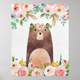 Boho Woodland Bear Nursersery Poster Art Wall Impr