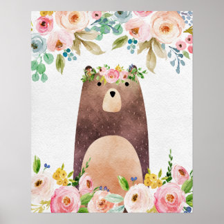 Boho Woodland Bear Nursersery Poster Art Wall Impr