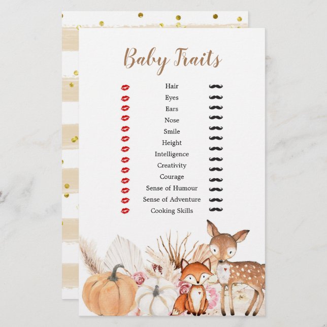 Boho Woodland Pumpkin Baby Traits Games (Frente/Verso)