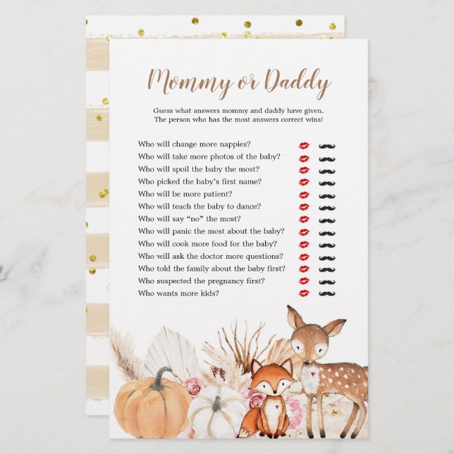 Boho Woodland Pumpkin Mamãe ou Pai Games (Frente/Verso)