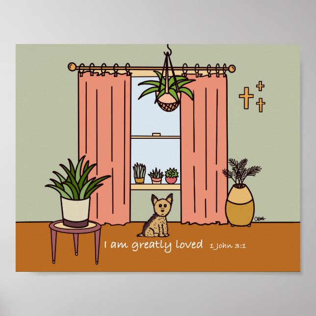 Boho Yorkie Digital Art Impressão 1 John 3:1 (Frente)