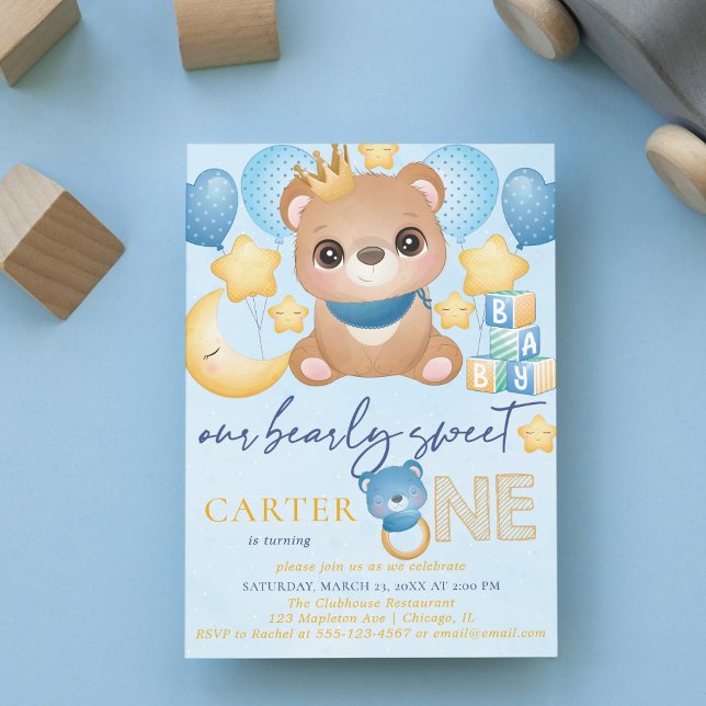 Boi Bear Blue Primeiro Convite de Aniversário (Criador carregado)
