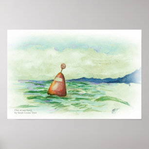 Bóia no mar impressão de esboço em aquarela
