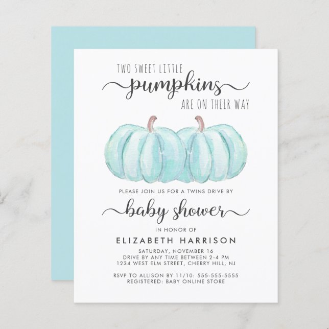 Boinas Gêmeas Azuis Pumpkin Dirigem Por Chá de fra (Frente/Verso)