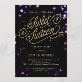 Bokeh Glam Faux Dourado Sweet XVI Convite