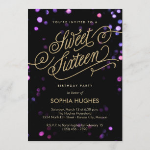 Bokeh Glam Faux Dourado Sweet XVI Convite