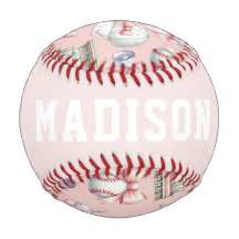 Bola de Beisebol Rosa Personalizada – Nome Menina