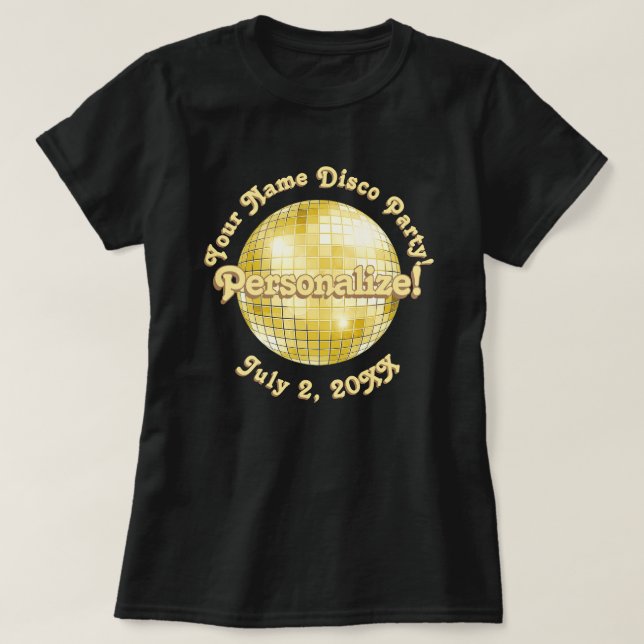 Bola de Disco Retro Dourada Camiseta Personalizada (Frente do Design)
