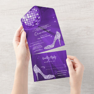 Bola de Discoteca e Salto Alto Roxo Quinceañera