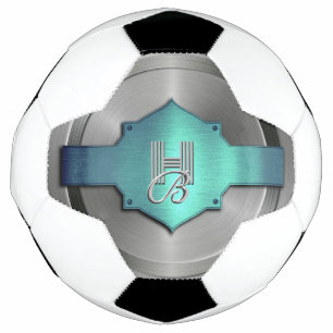Bola De Futebol Aço Azul Verde Metálico trompe l’œil Monograma 
